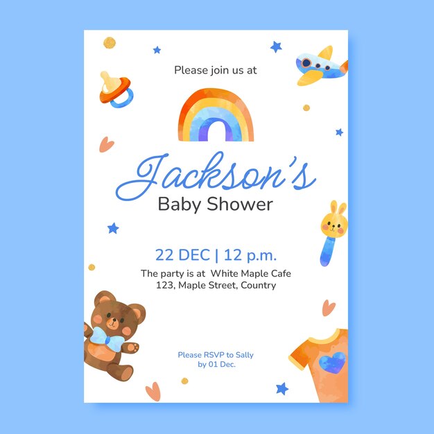 Modello dell'invito dell'acquazzone di bambino dell'acquerello