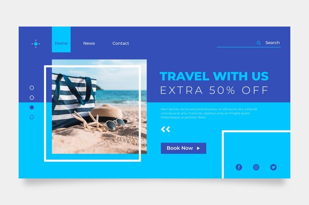 Modello della pagina Web di vendita di viaggio con la foto