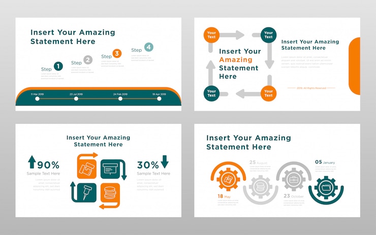 Vettore gratuito modello delle pagine di presentazione di power point di concetto di affari di colore arancione verde
