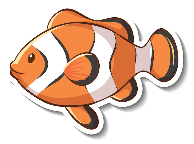 Vettore gratuito modello di adesivo con personaggio dei cartoni animati di pesce pagliaccio ocellaris isolato