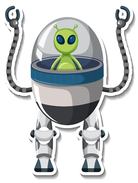 Modello di adesivo con un mostro alieno in robot UFO isolato