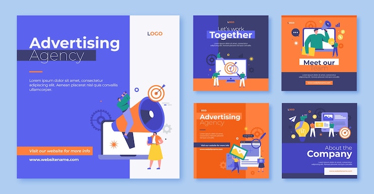 Vettore gratuito modello di agenzia pubblicitaria design piatto