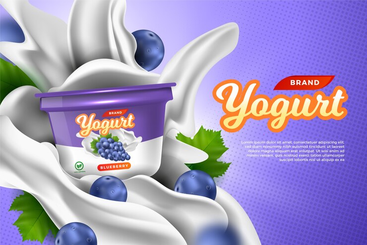 Vettore gratuito modello di annuncio alimentare per yogurt