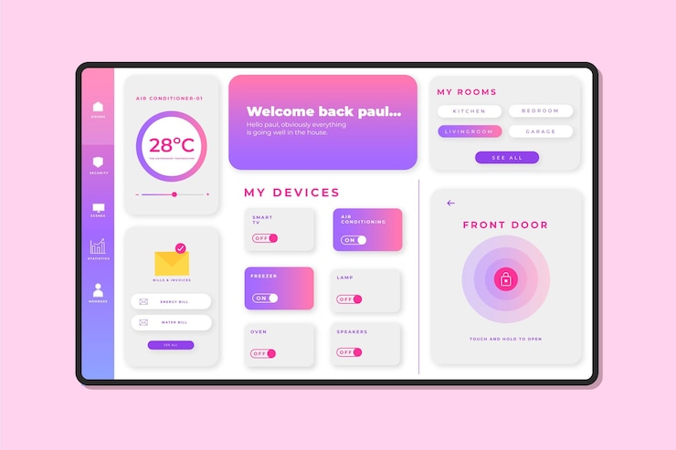 Vettore gratuito modello di app di gestione della casa intelligente creativa