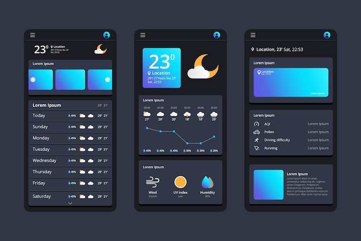 Vettore gratuito modello di app in modalità scura sfumata