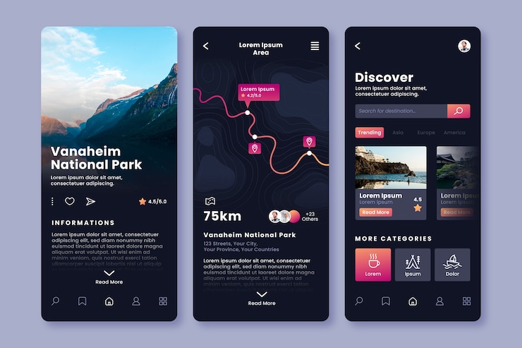 Vettore gratuito modello di app in modalità scura sfumata