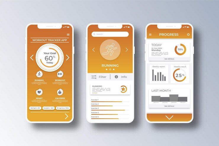 Vettore gratuito modello di app per smartphone tracker allenamento