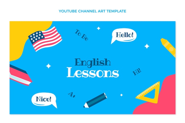Modello di arte del canale youtube di lezioni di inglese design piatto