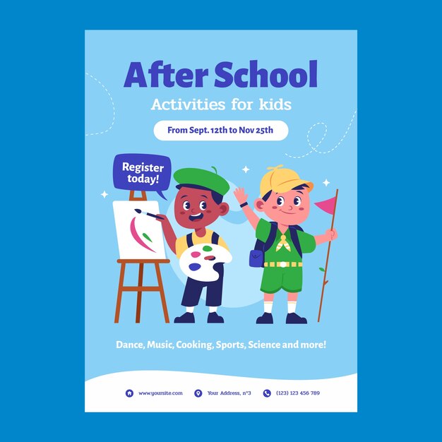 Modello di attività dopo la scuola disegnata a mano