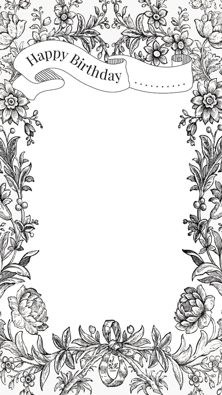 Vettore gratuito modello di auguri di compleanno vintage con fiori disegnati a mano, remixati dalla collezione di pubblico dominio