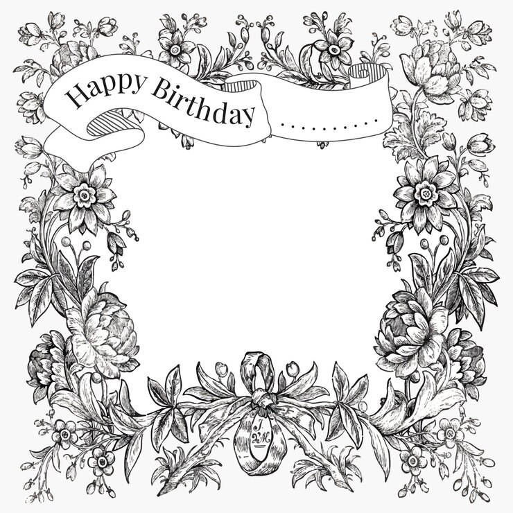 Vettore gratuito modello di auguri di compleanno vintage con fiori disegnati a mano, remixati dalla collezione di pubblico dominio