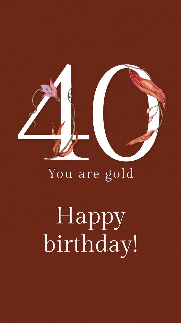 Vettore gratuito modello di auguri per il 40 ° compleanno con illustrazione del numero floreale