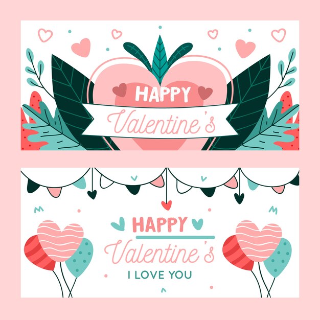 Modello di bandiere di San Valentino disegnati a mano
