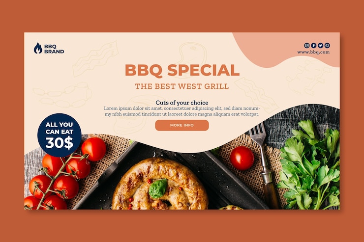 Vettore gratuito modello di banner con foto barbecue