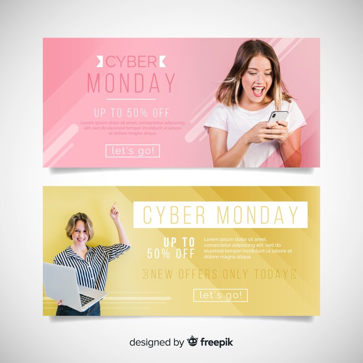 Vettore gratuito modello di banner design piatto cyber lunedì