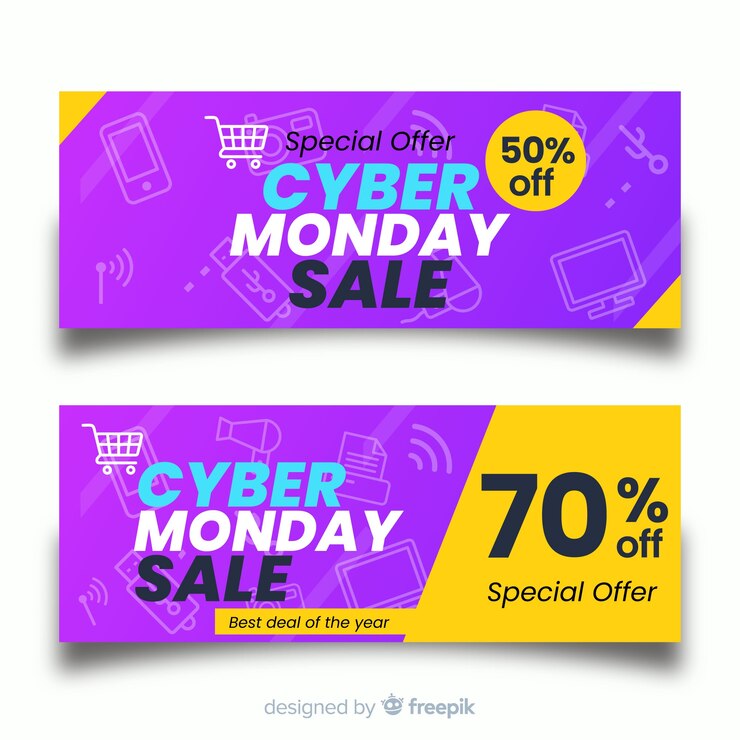 Vettore gratuito modello di banner design piatto cyber lunedì
