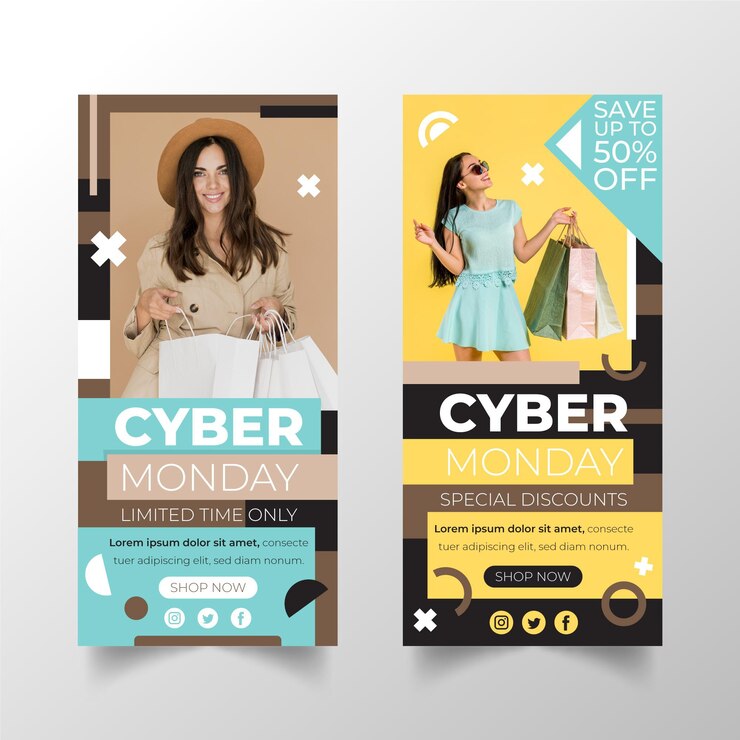 Vettore gratuito modello di banner design piatto cyber lunedì