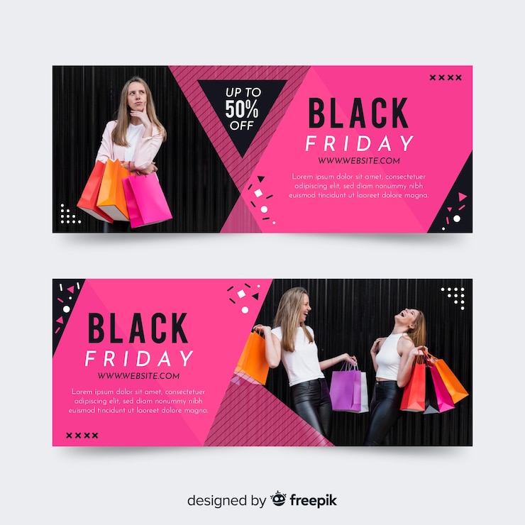 Vettore gratuito modello di banner design piatto venerdì nero