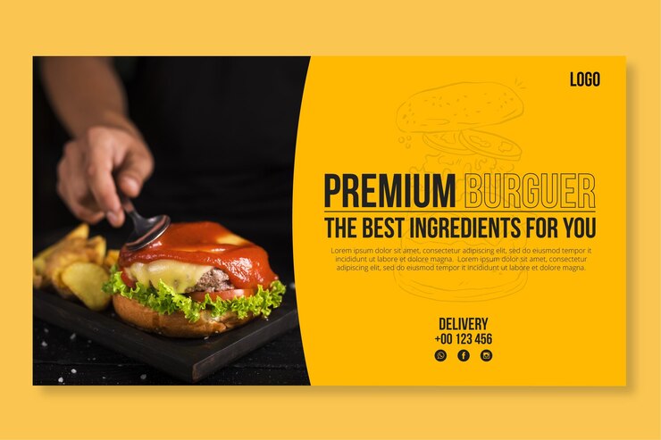 Vettore gratuito modello di banner di cibo americano con foto di hamburger