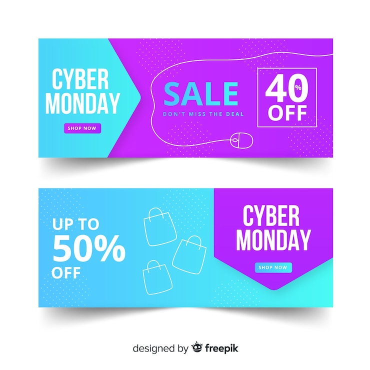 Vettore gratuito modello di banner di design piatto di cyber monday