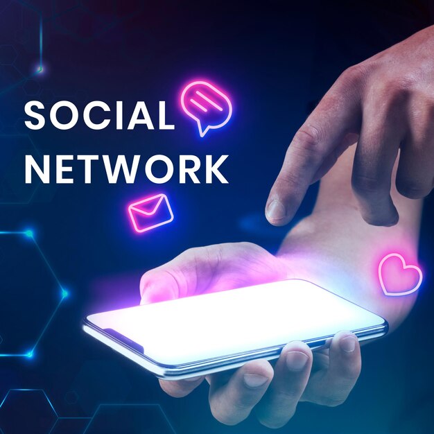 Modello di banner di social network con sfondo di smartphone