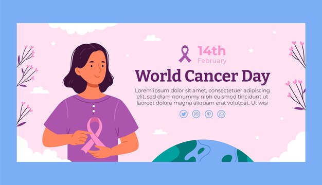 Modello di banner di vendita della giornata mondiale del cancro piatto