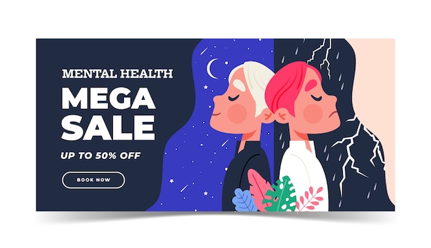 Modello di banner di vendita della giornata mondiale della salute mentale piatta