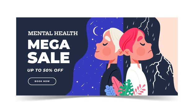 Modello di banner di vendita della giornata mondiale della salute mentale piatta