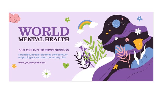 Modello di banner di vendita della giornata mondiale della salute mentale piatta