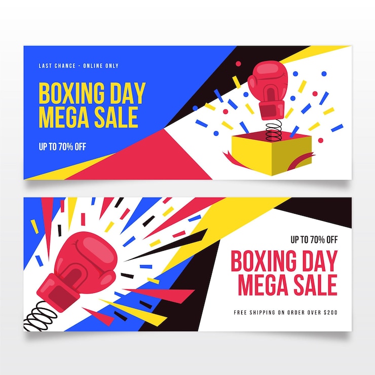 Vettore gratuito modello di banner di vendita di boxe day design piatto