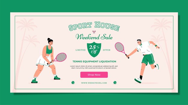 Modello di banner di vendita di giochi di tennis design piatto