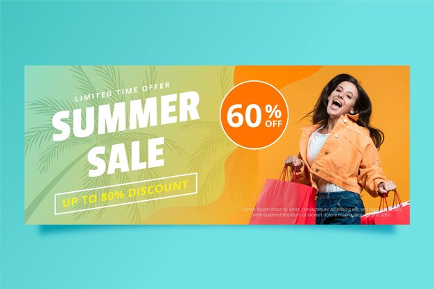 Modello di banner di vendita estiva gradiente con foto