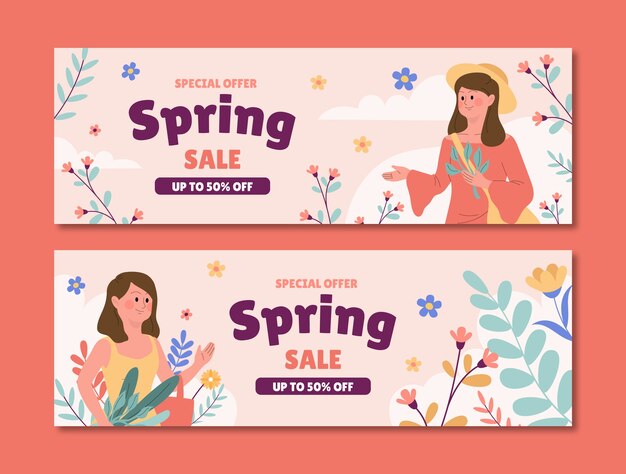 Modello di banner di vendita orizzontale celebrazione piatto primavera