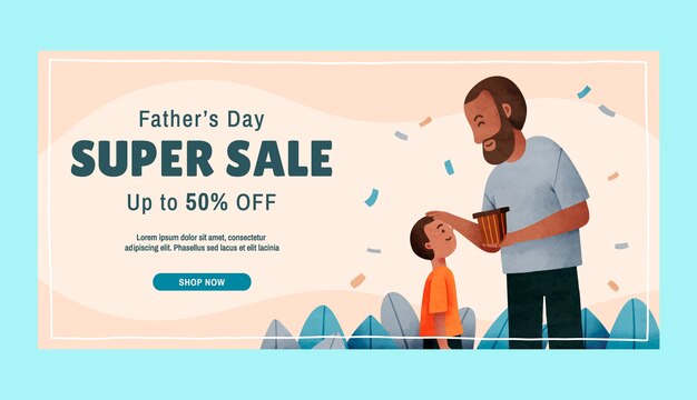Modello di banner di vendita orizzontale dell'acquerello per la celebrazione della festa del papà