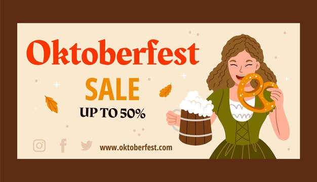 Modello di banner di vendita orizzontale dell'oktoberfest piatto