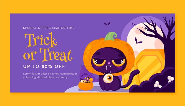 Modello di banner di vendita orizzontale disegnato a mano per la celebrazione della stagione di Halloween