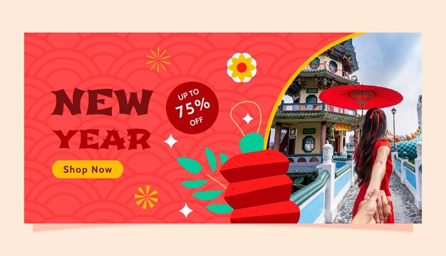 modello di banner di vendita orizzontale per il festival del capodanno cinese