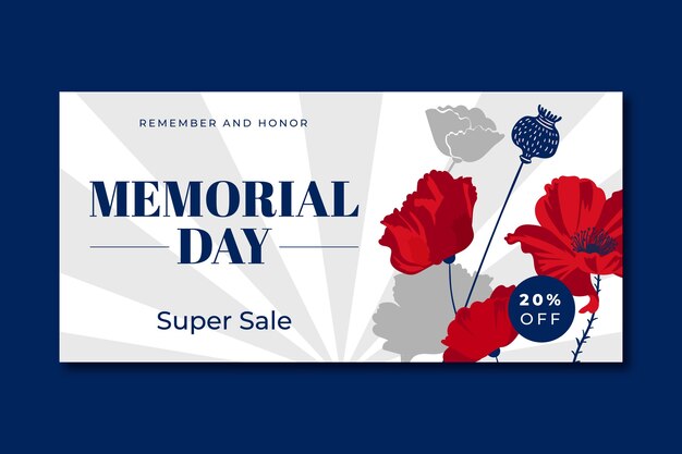 Modello di banner di vendita orizzontale per la celebrazione del giorno della memoria degli stati uniti