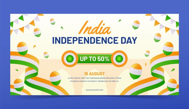 modello di banner di vendita orizzontale per la celebrazione della Giornata dell'Indipendenza dell'India