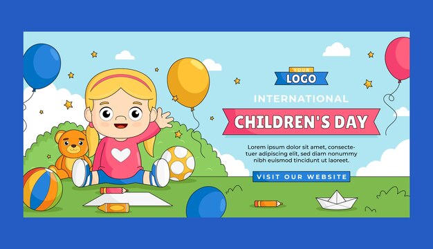 Modello di banner di vendita orizzontale per la celebrazione della giornata internazionale dei bambini