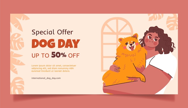 modello di banner di vendita orizzontale per la celebrazione della Giornata internazionale del cane