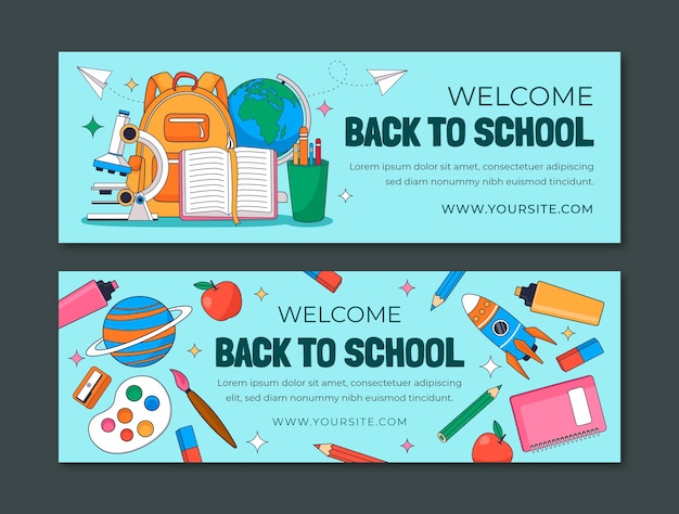 Modello di banner di vendita orizzontale per la stagione del ritorno a scuola