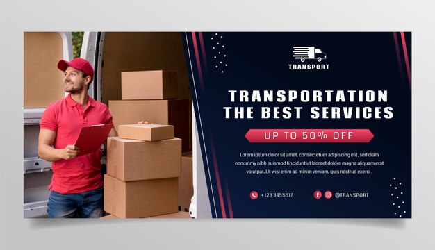 Modello di banner di vendita orizzontale per trasporto e trasporto