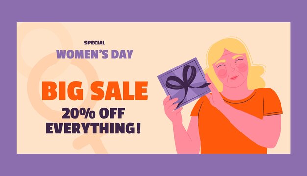 Modello di banner di vendita orizzontale piatto celebrazione della festa della donna