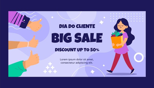 Modello di banner di vendita orizzontale piatto per dia do cliente