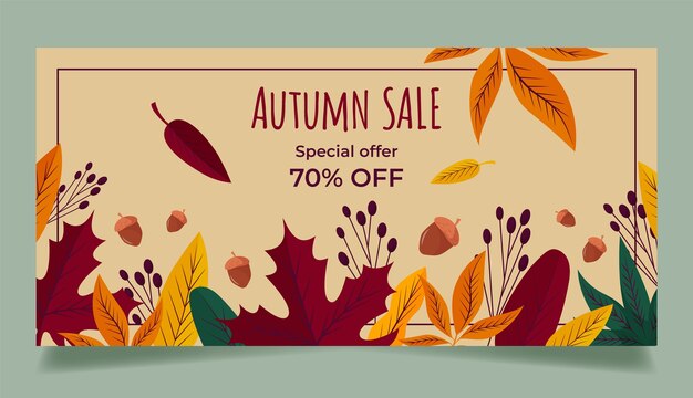 Modello di banner di vendita orizzontale piatto per l'autunno