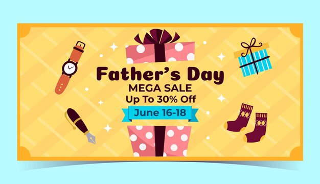 Modello di banner di vendita orizzontale piatto per la celebrazione della festa del papà