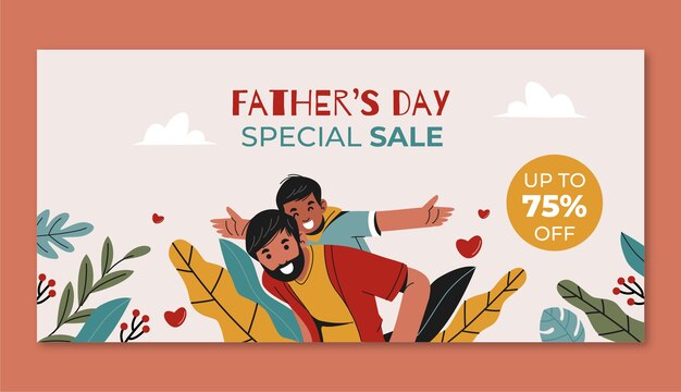 Modello di banner di vendita orizzontale piatto per la celebrazione della festa del papà