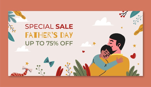 Modello di banner di vendita orizzontale piatto per la celebrazione della festa del papà