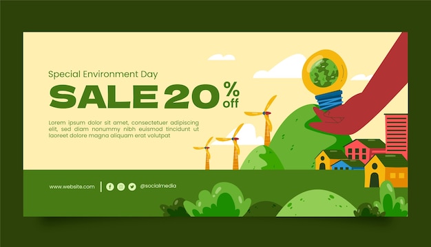 Modello di banner di vendita orizzontale piatto per la celebrazione della giornata mondiale dell'ambiente